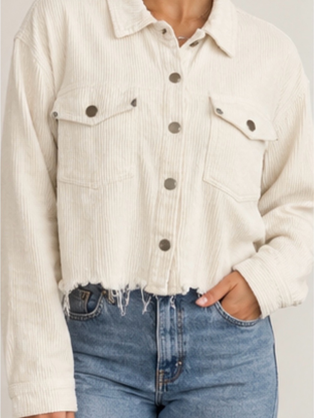 POL Cream Corduroy Cropped Jacket Size L